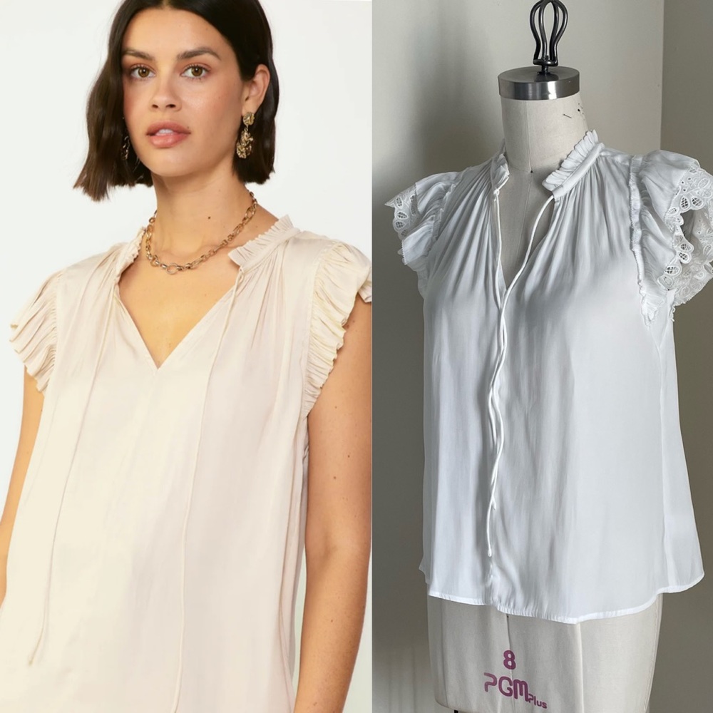 V886,8S Current Air White Flutter Sleeve Blouse